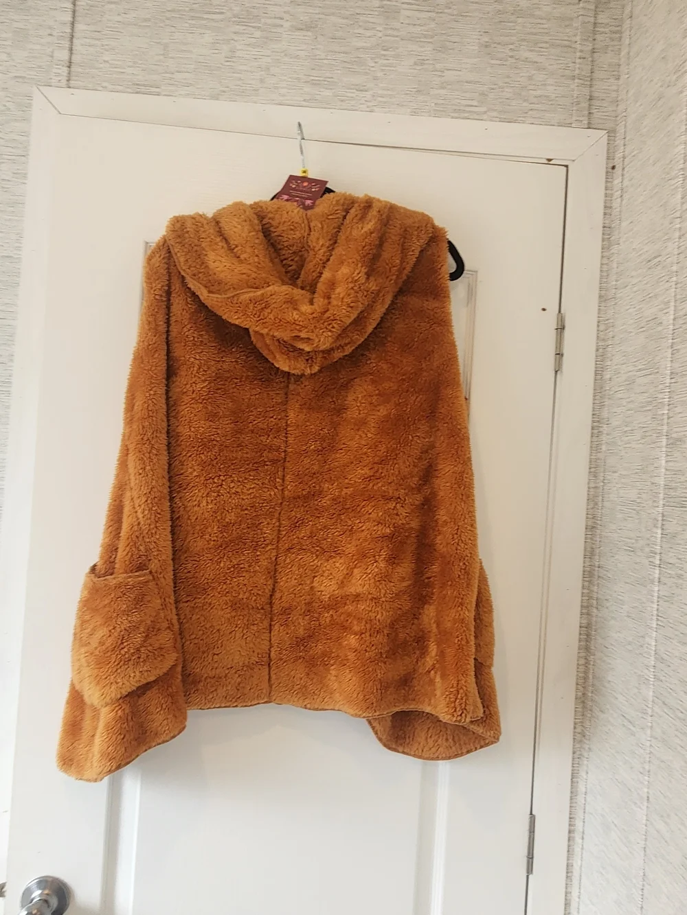 Zenana Outfitters Plush Hooded Teddy Jacket Vest in Camel M Euc